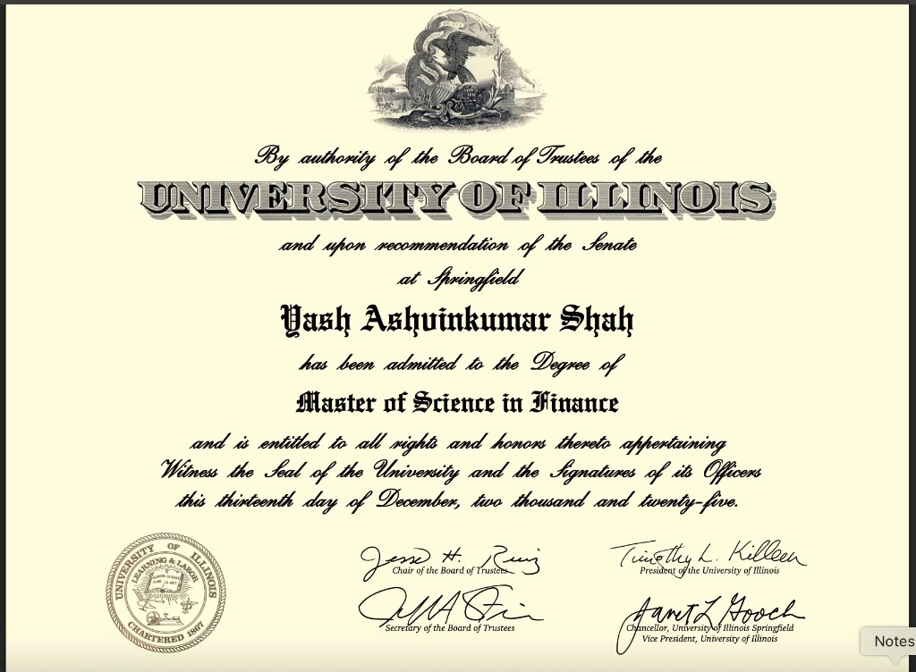 MS Finance from University of Illinois Springfield